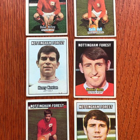 6 stk Nottingham Forest A&BC fotballkort fra 1970 og 1971 Sjeldne!