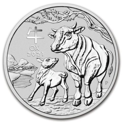 2 OZ  2021 AUSTRALIA  SØLV LUNAR S3 «YEAR OF THE OX» BU M/KAPSEL