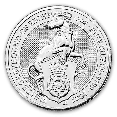 2021 STORBRITANNIA 2 OZ SØLV «QUEEN`S BEASTS – THE WHITE GREYHOUND» BU