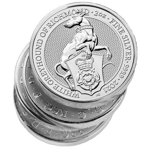 2021 STORBRITANNIA 2 OZ SØLV  QUEEN`S BEASTS – THE WHITE GREYHOUND