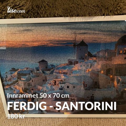Ferdig puslet Santorini Kr 90 50x70 cm innrammet. 1000 biter Ravensburger