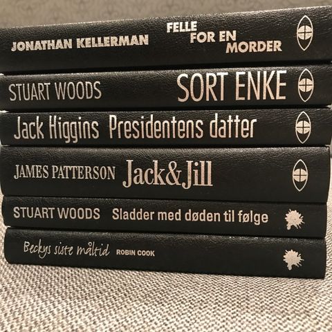 Diverse bøker, felle for en morder, sort enke, jack & jill...