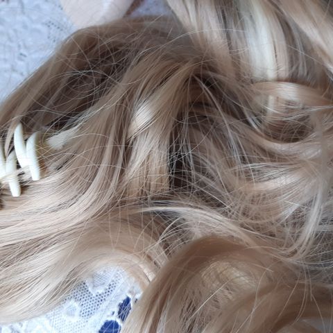 Hair Extension mørk blond mix, krøller 35 cm ny