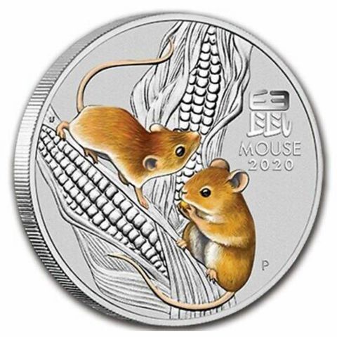 2020 ~ 1/2~OZ .9999 SILVER ~ LUNAR YEAR of the  MOUSE ~ PERTH COLORIZED