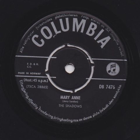 The Shadows – Mary Anne/ Chu - Chi ( 7", Single 1965)