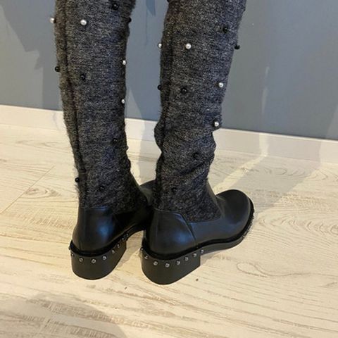 NYE Zara Black Grey Flat Sock Style Ankle Boots Studs støvler støvletter 2020