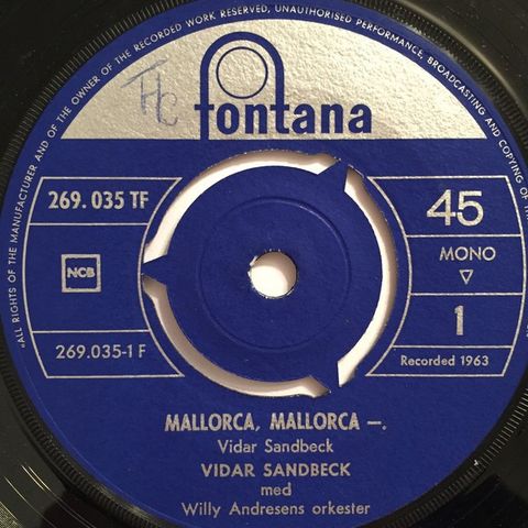 Vidar Sandbeck  – Mallorca Mallorca / Gode Venner Og Glade Granner(1963)