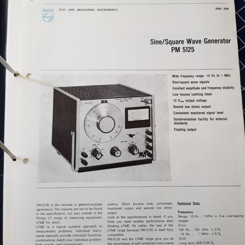 Teknisk datablad 📑 for Sin/square wave generator PM 5125