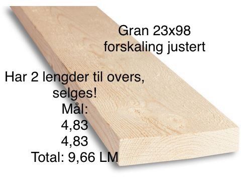 Gran 23x98 forskaling bord  justert 9,66LM selges!