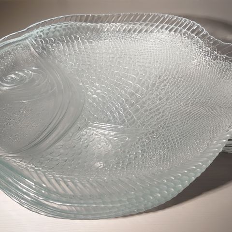 Artige glass-tallerkener (6 stk.), formet som fisk.