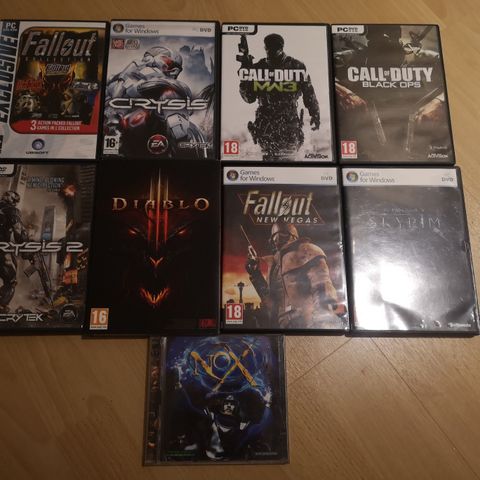 PC-spill selges, bla. , Crysis, Crysis 2, Fallout,  mm.)