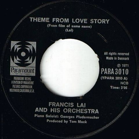 Francis Lai And His Orchestra – Theme From Love Story (  7", Single 1971)