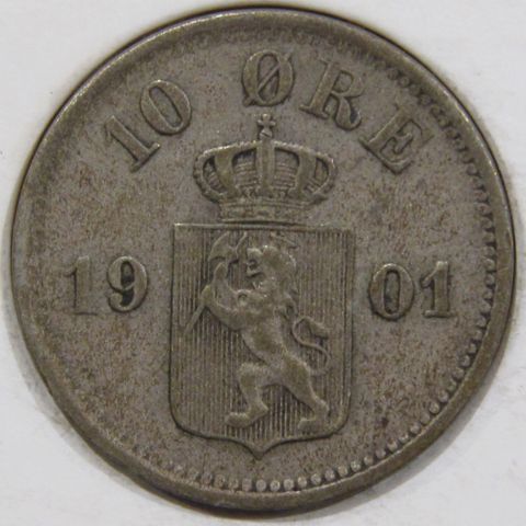 10 Øre 1901 Kong Oscar II sølv