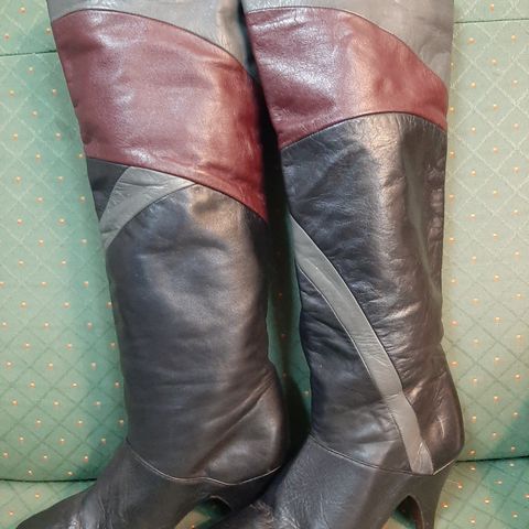 Vintage Flerfargede Skinn Boots 70 talls ; Strl 36