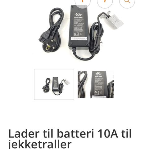 jekketraller/jekketralle Lader til batteri 10A