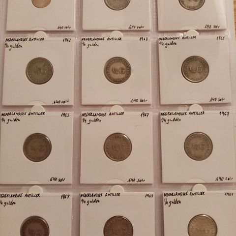 Nederlandske Antiller 12 sølvmynter 1957-1967 selges samlet NY PRIS