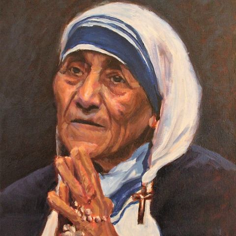 Mor Teresa- Oljemaleri på lerret