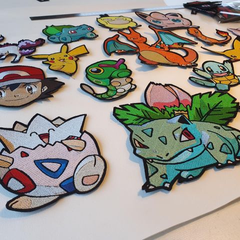 Broderi, custom embroidery patches, pokemon embroidery patches. Pokemon Go.