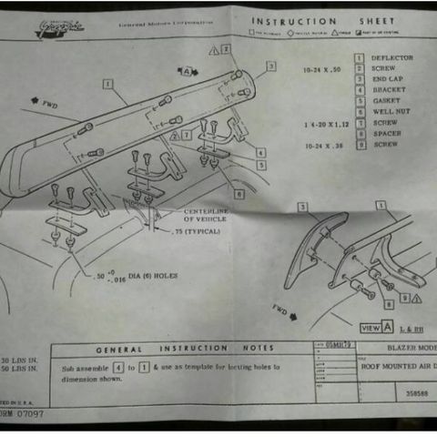 Vindskjerm / airdeflector for bakrute blazer k5 / suburban i chrom