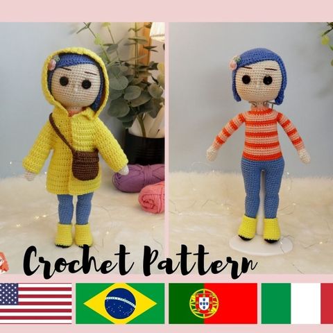 Hekleoppskrift av Coraline and the Magic Door | Amigurumi dukke