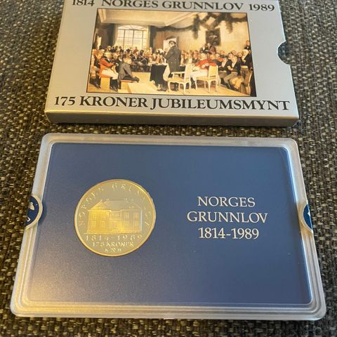 175 kroners sølvmynt - Norges grunnlov jubileum 1989 i Speilglans utgave!