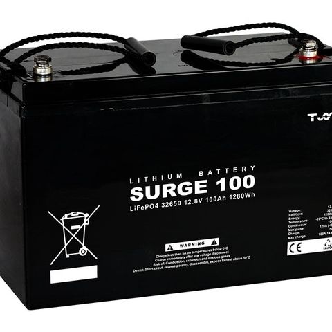 Lithium Batteri: LiFePo4 12V 100Ah, Surge