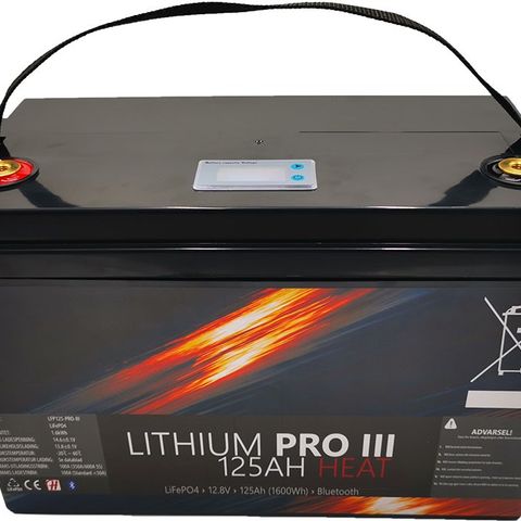 Lithium Batteri: LiFePo4 12V 125Ah, BT, HEAT, Pro III