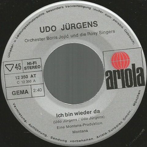 Udo Jürgens – Ich Bin Wieder Da (1972) (7"singel)