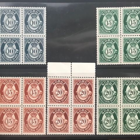 4-blokker postfrisk, nk 388-392 **, 4-blokker av øremerker 1950-1952