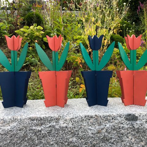 vintage - retro 4 stk fargerike tulipaner i treverk