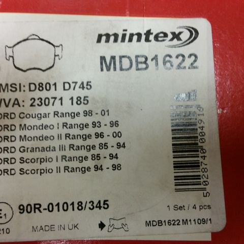 Ford Mondeo-Scorpio l-ll Bremseklosser Mintex MDB1622 Foran