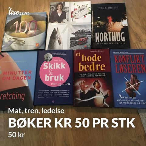 Bøker kr 20 pr stk. Mat, helse, konfliktløsning, kokebok