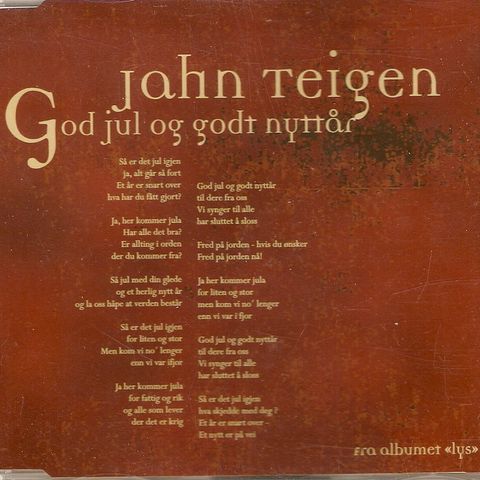 .Jahn Teigen - God Jul Og Godt Nyttår - CD-Singel Promo - Prima Vera - Sjelden