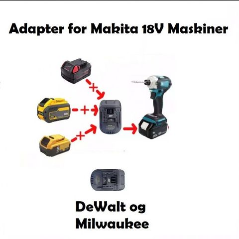 Makita  Adapter :   DeWalt + Milwaukee Batteri  på Makita