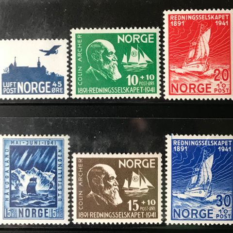 Norge postfrisk, nk 253-258 **, 6 prima merker fra 1941