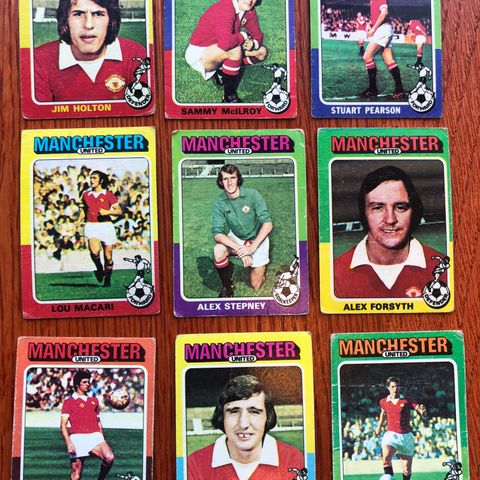 Topps 1975 Engelske fotballkort Manchester United 10 stk ulike selges samlet!
