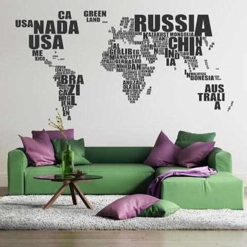 Verdenskart med land - wallstickers