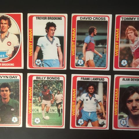 West Ham United - komplett sett 8 stkTopps 1979 fotballkort