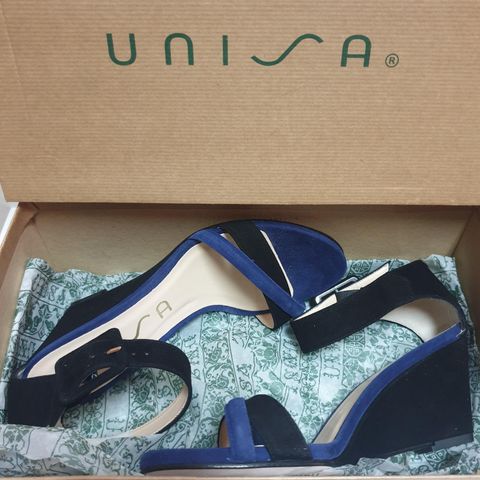 Unisa blue and black suede wedge sandals sz37