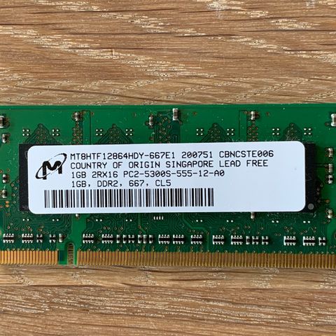 1GB DDR2 PC2 5300S 667MHz SO-DIMM minnebrikke RAM