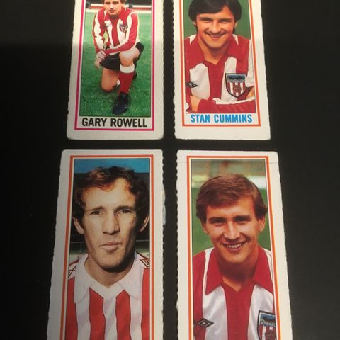 Sunderland - komplett sett 4 stk Topps 1981 fotballkort
