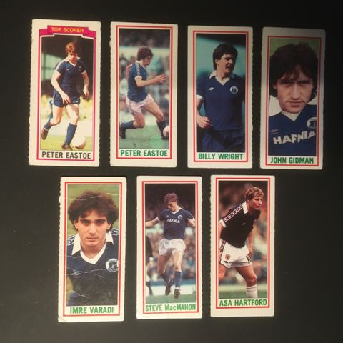 Everton - komplett sett 7 stk Topps 1981 fotballkort