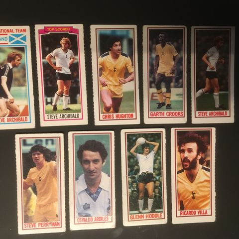 Tottenham Hotspur - komplett sett 9 stk Topps 1981 fotballkort