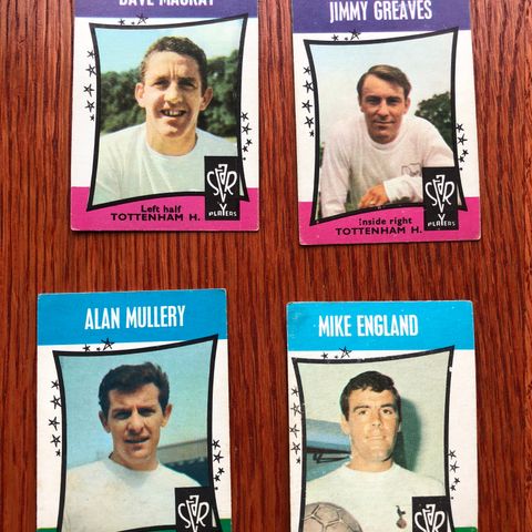 Komplett sett 4 stk Tottenham Spurs A&BC 1967 fotballkort Sjeldne!
