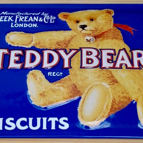 Skilt Teddybjørn  - Reklame Kjeksprodusent Peek Frean & Co Ltd., London