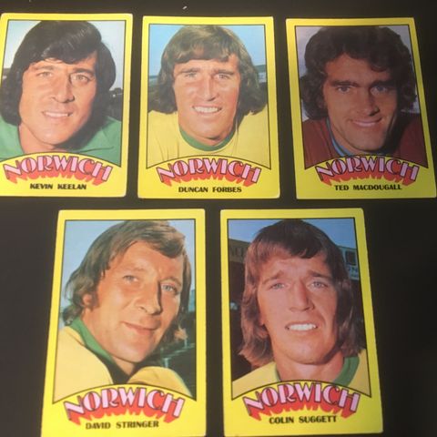 Norwich City - 5 stk A&BC 1974 fotballkort