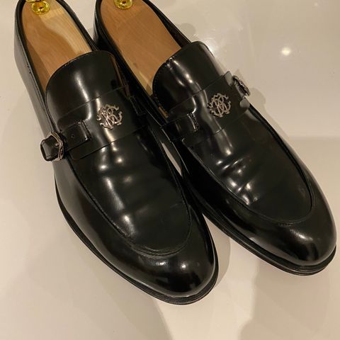 Roberto cavalli, Black Leather Belted Buckle Logo Loafers