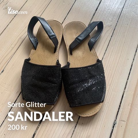 Sorte glitter sandaler fra «duffy».
