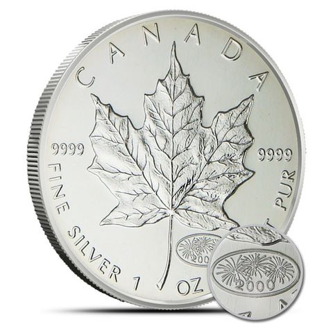 Canada 5 dollars 2000  1 oz Silver Maple Leaf Millennium Privy  fireworks
