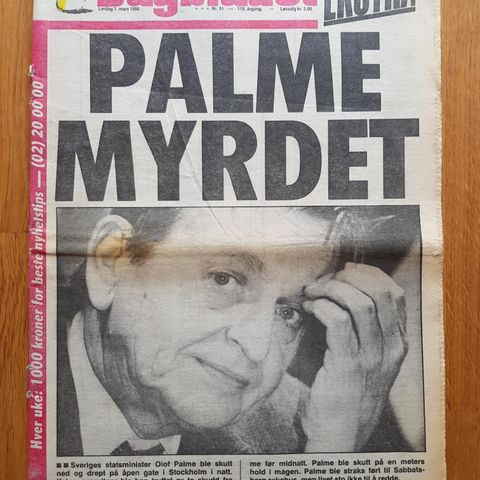 Dagbladet 01.03.1986. Olof Palme